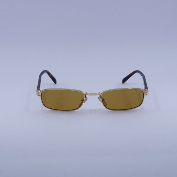 Prada PRB54S 5AK50P Sunglasses Gold Rectangle Frame, Dark Honey Lenses - Picture 2 of 10